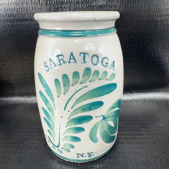 Saratoga NY Stoneware Crock Jar Vase Kitchen Utensil Holder Storage Hand Made - Picture 10 of 10